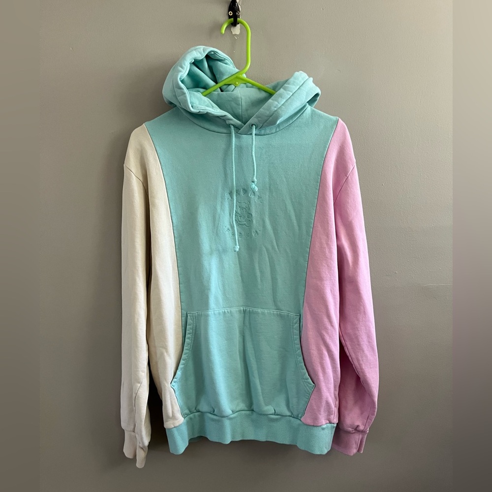 Teddy Fresh color Block Pastel Hoodie Blue Pink Cream Size Medium Soft‎